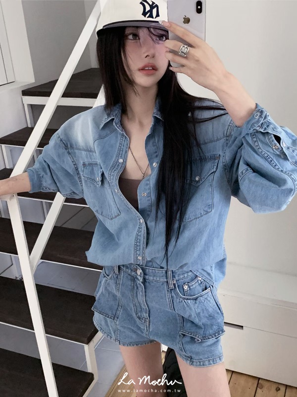 小裙擺高腰牛仔短褲